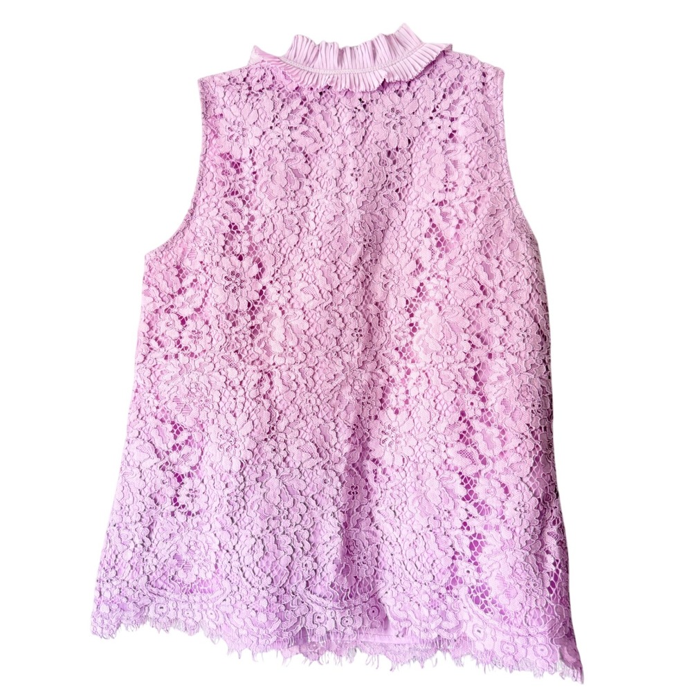 J.Crew Lace Top Women XS Lilac Romantic, Feminine Ruffle Collar Sleeveless - Picture 4 of 9